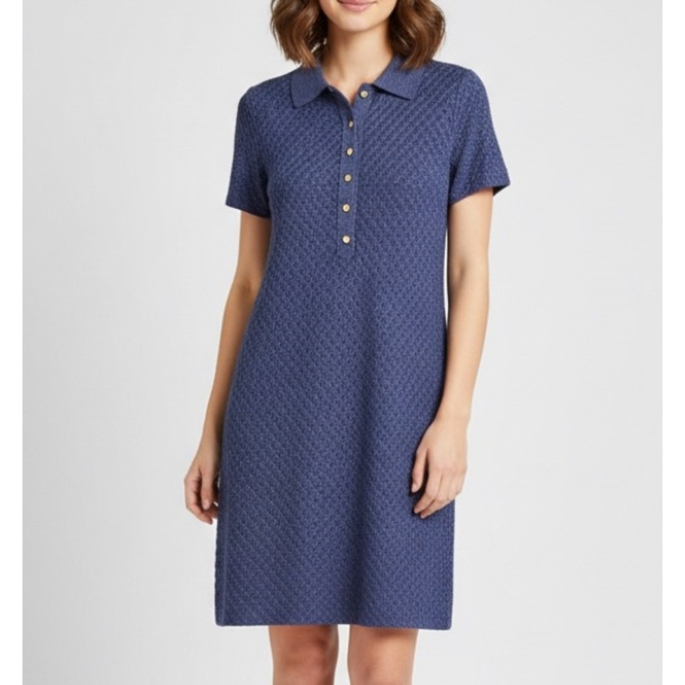 MOTH Anthropologie NAVY Airy Knit WOVEN RIBBON Short Sleeve SWEATER DRESS Sz M